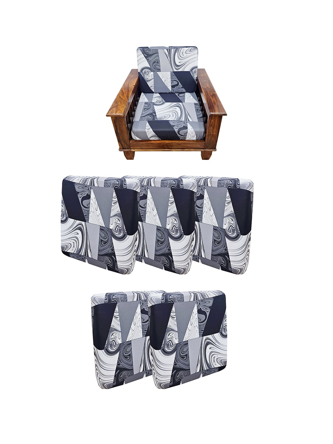 

ohello 5 Pcs Black & Grey Stretchable Elasticated Printed Polyester Sofa Seat Covers