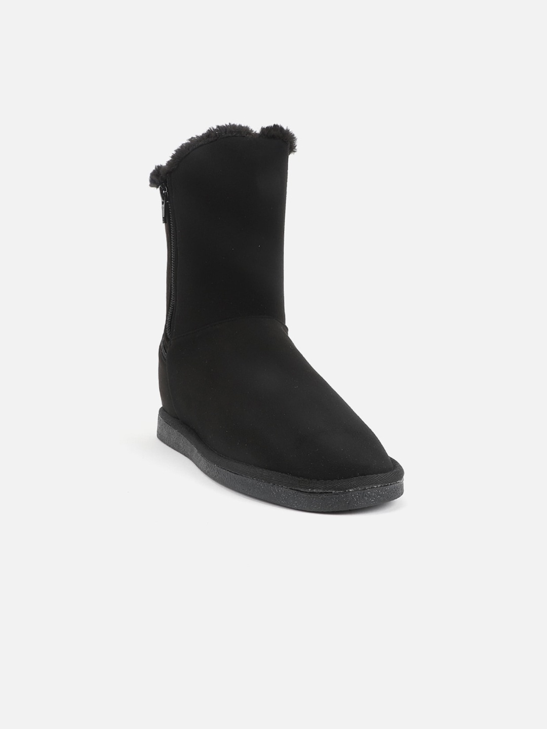 

Carlton London Women Faux Fur Trim Mid-Top Snug Winter Boots, Black