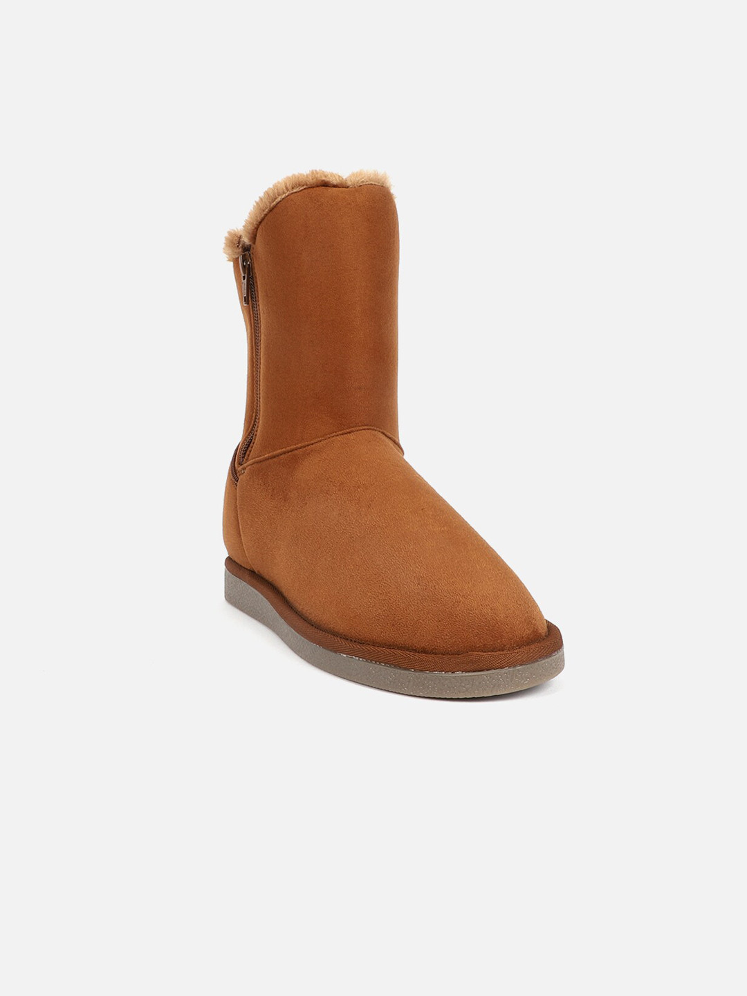 

Carlton London Women Faux Fur Trim Mid-Top Snug Winter Boots, Tan