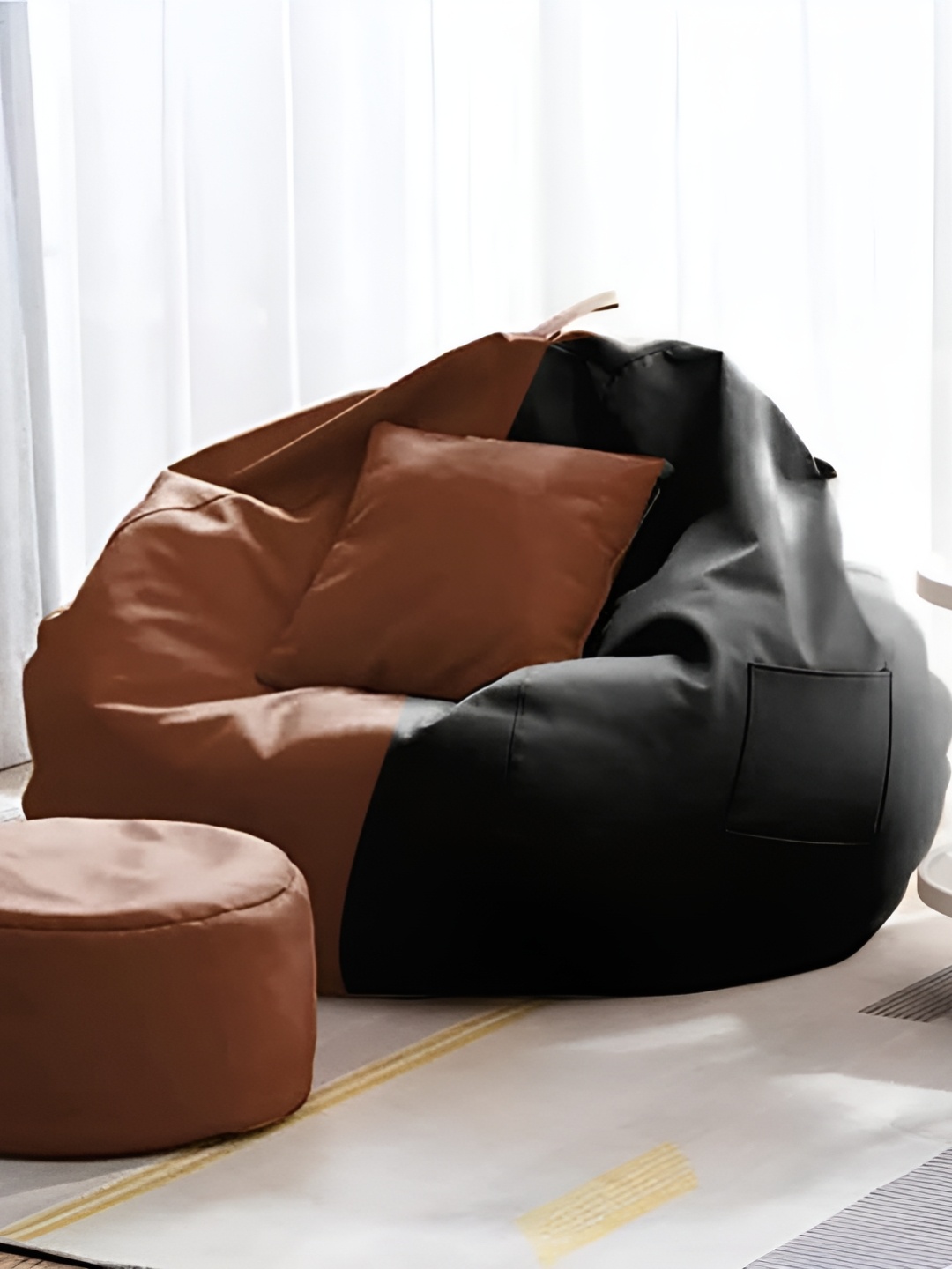 

Coaster Shine Black & Tan Colourblocked 3XL Bean Bag Cover Set