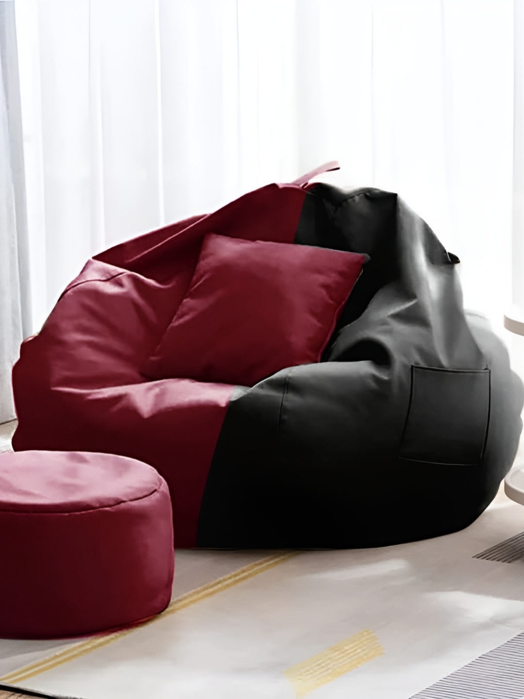 

Coaster Shine Black & Maroon Colourblocked 3XL Bean Bag Cover Set