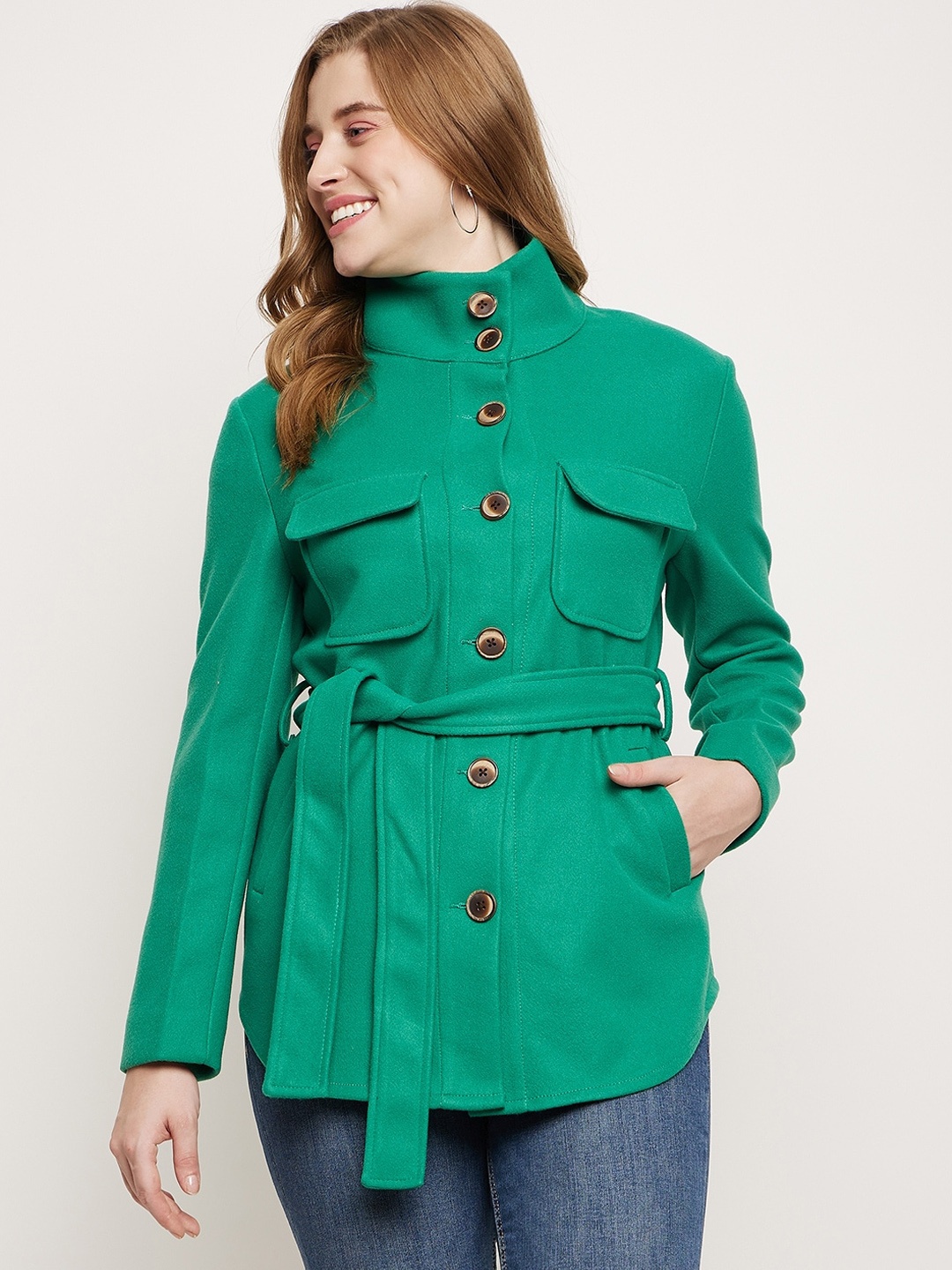 

Madame Stand Collar Tailored Jacket, Green