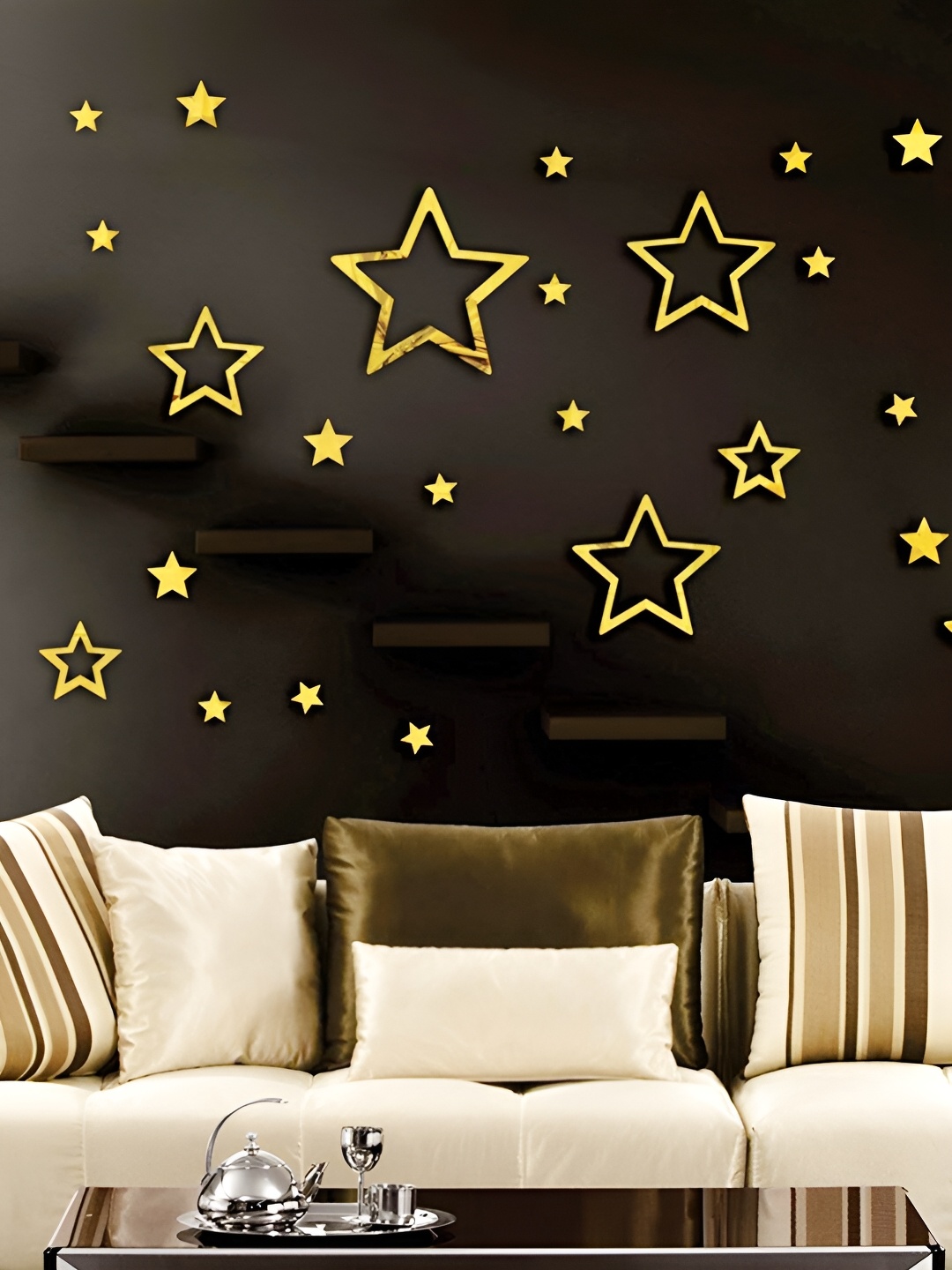 

Wall1ders 30 pcs Metallic Toned Star Mirror Wall Sticker, Gold