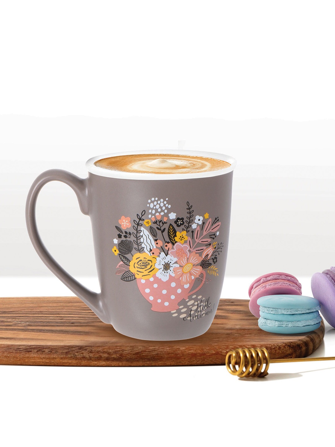 

Treo Grey Matte Anthos Ceramic Floral Printed Mug 380 ml
