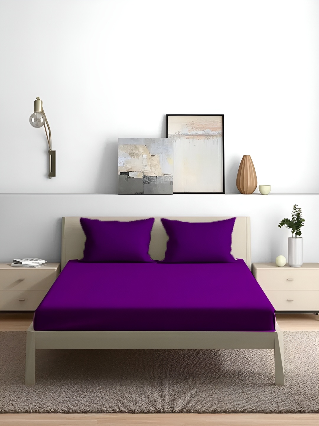 

House of Owlet Purple Cotton 210 TC King Bedsheet With 2 Pillow Covers