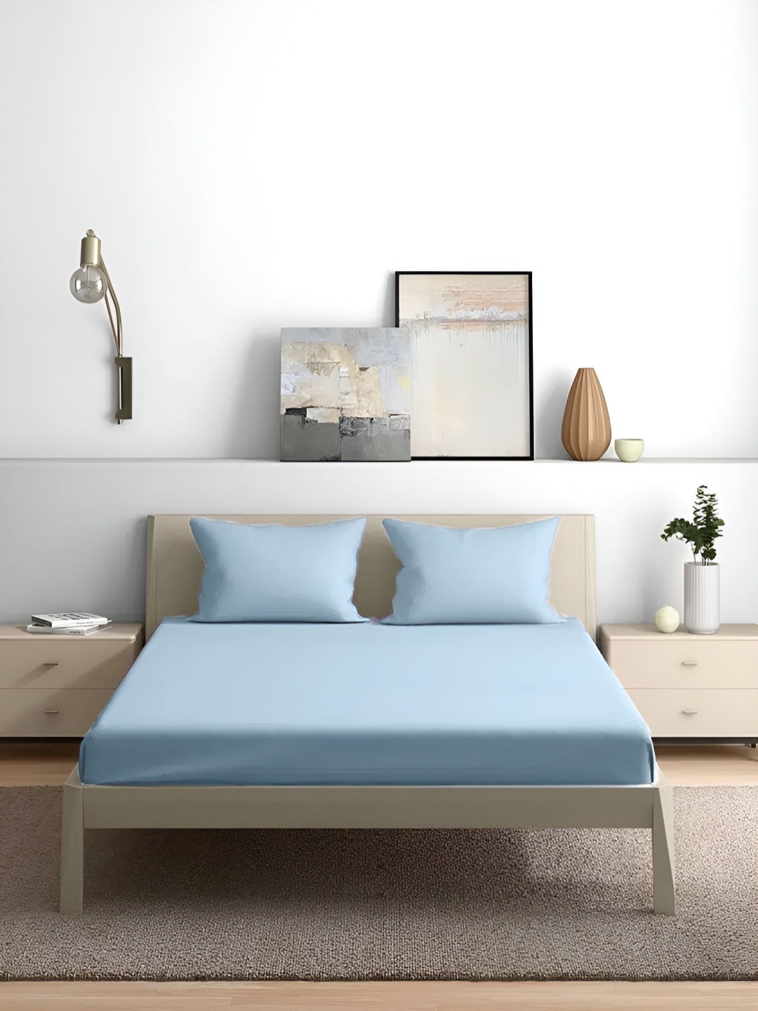 

House of Owlet Blue Cotton 210 TC King Bedsheet With 2 Pillow Covers