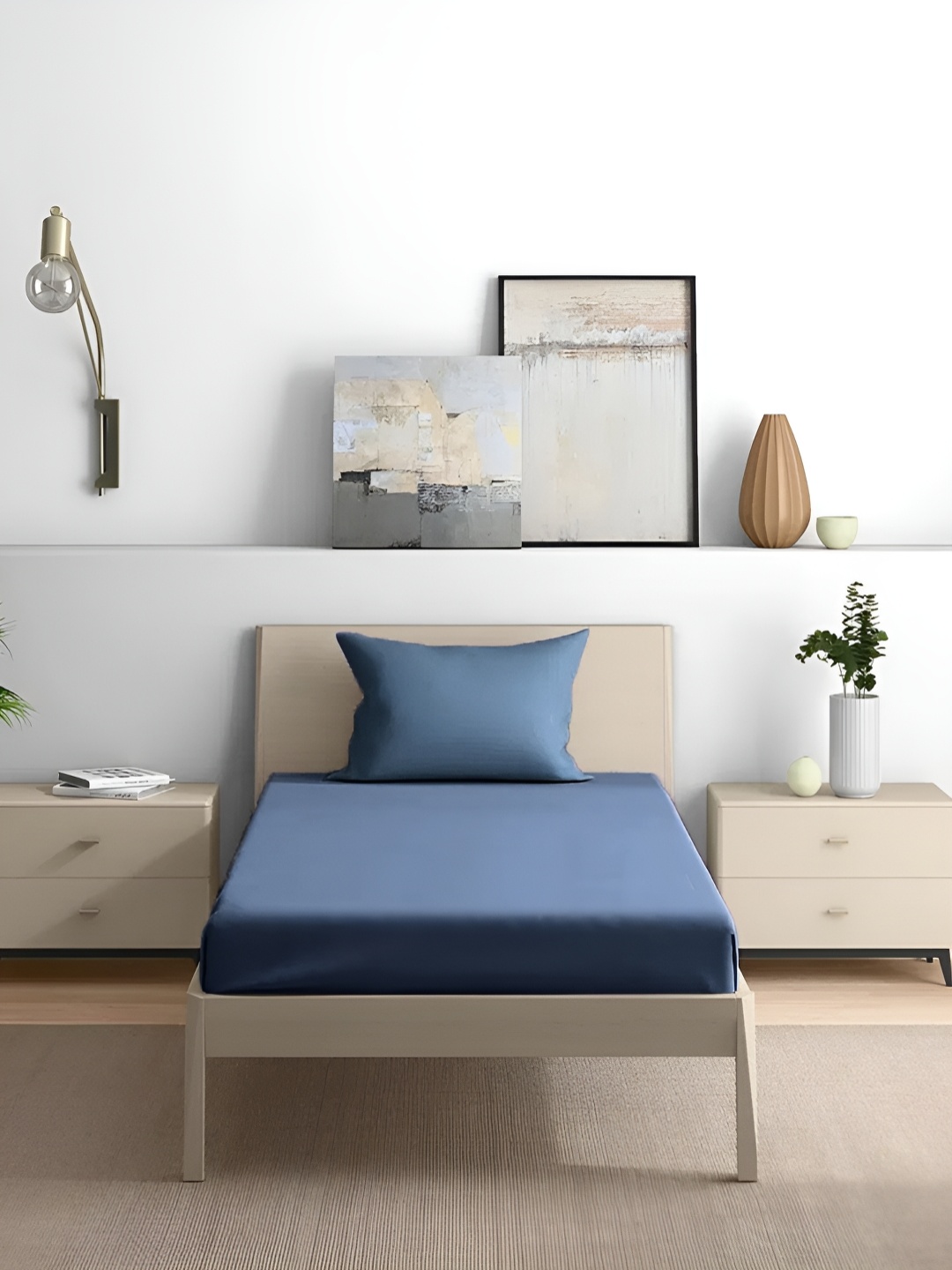 

House of Owlet Blue Cotton 210 TC Single Bedsheet With 1 Pillow Cover