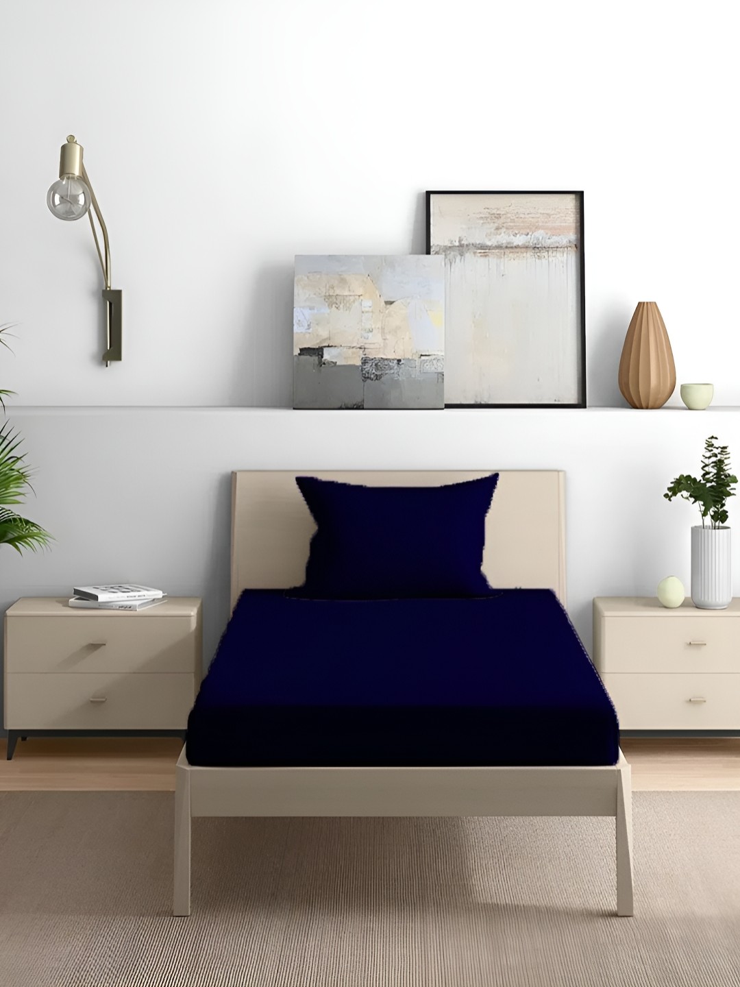 

House of Owlet Navy Blue Cotton 210 TC Single Bedsheet With 1 Pillow Cover