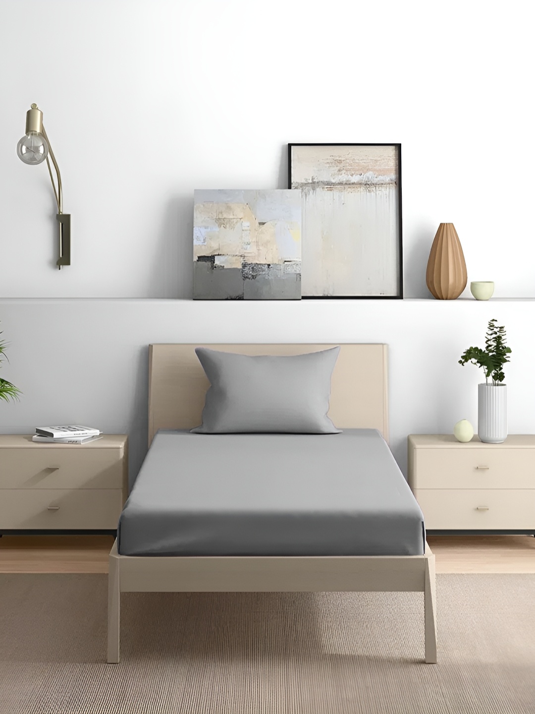

House of Owlet Grey Solid Pure Cotton 210 TC Single Bedsheet with 1 Pillow Cover