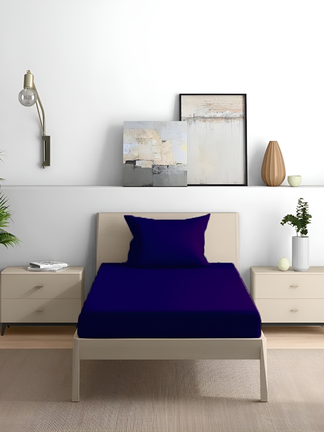 

House of Owlet Royal Blue Solid Pure Cotton 210 TC Single Bedsheet with 1 Pillow Covers