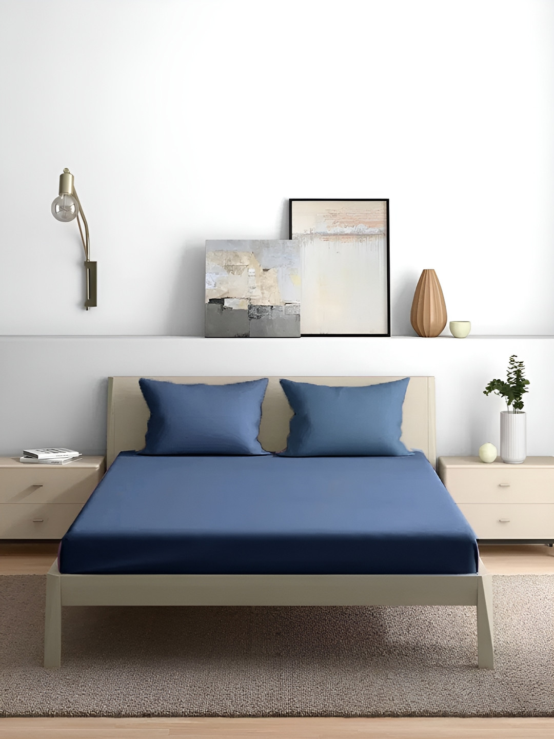 

House of Owlet Blue Solid Pure Cotton 210 TC King Bedsheet with 2 Pillow Covers