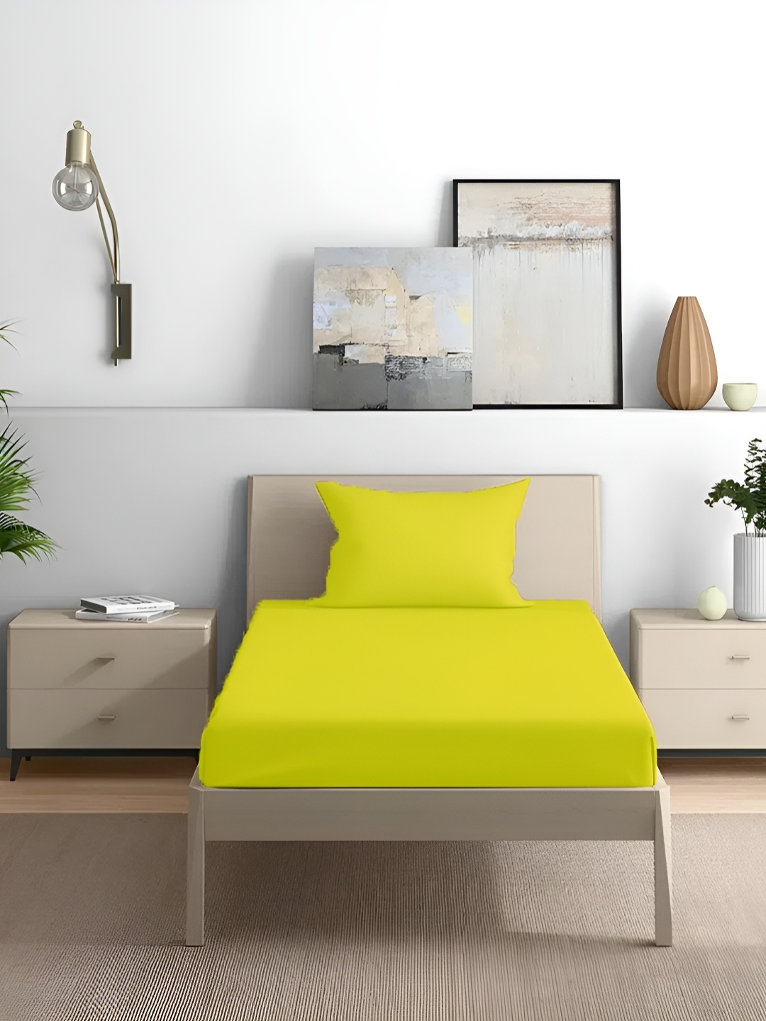 

House of Owlet Yellow Solid Pure Cotton 210 TC Single Bedsheet with 1 Pillow Cover