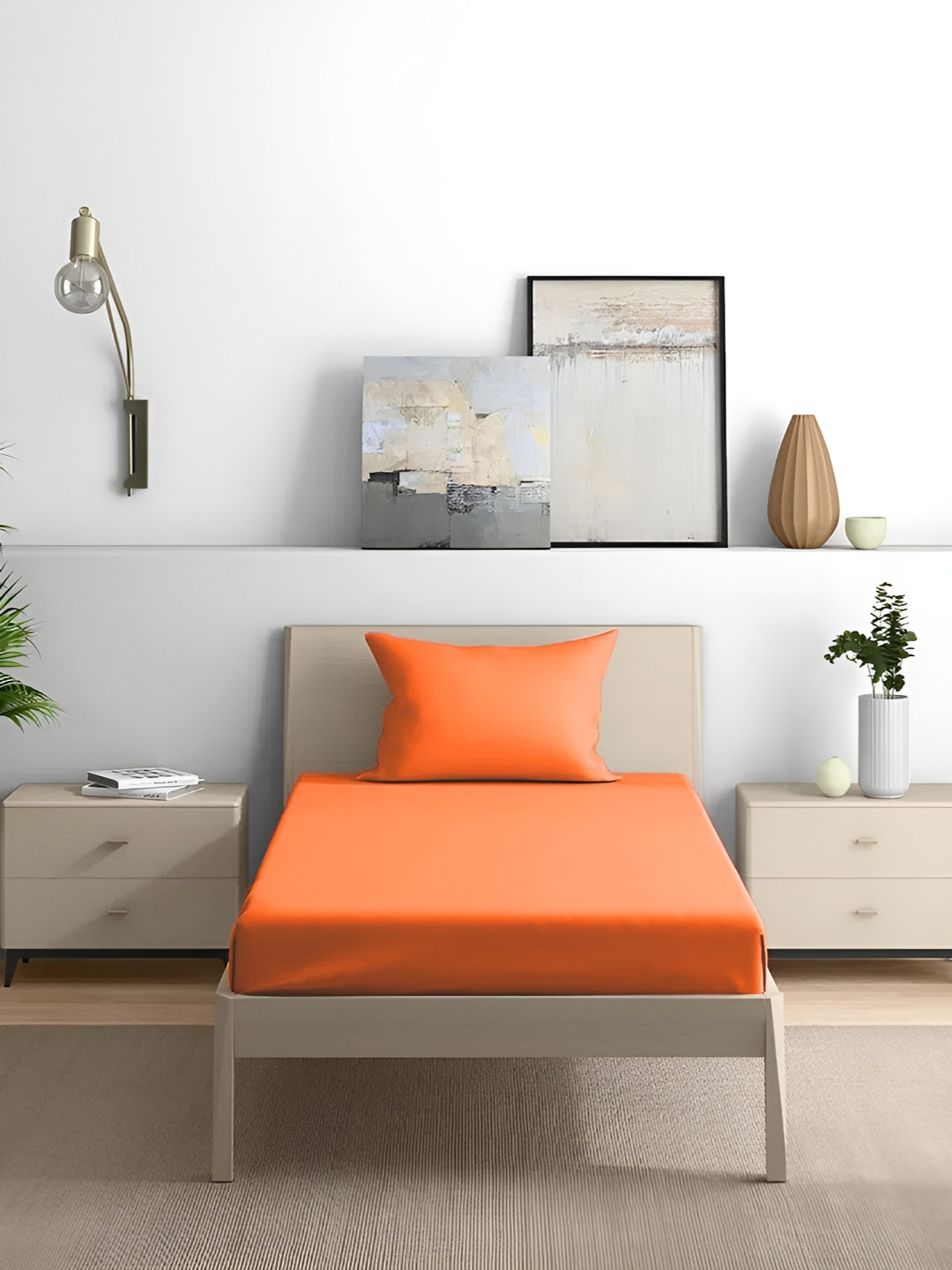 

House of Owlet Orange Solid Pure Cotton 210 TC Single Bedsheet with 1 Pillow Cover