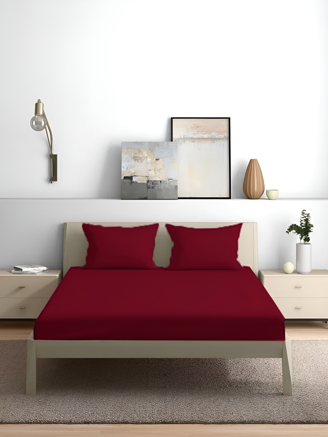 

House of Owlet Burgundy Solid Pure Cotton 210 TC King Bedsheet with 2 Pillow Covers