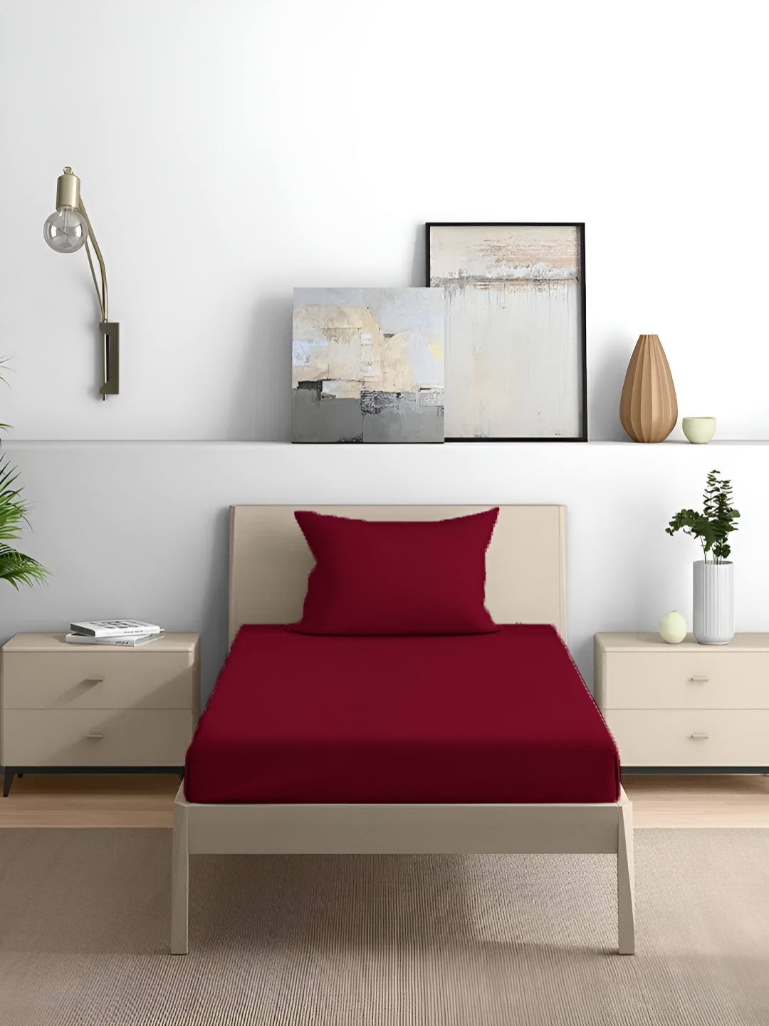 

House of Owlet Burgundy Cotton 210 TC Single Bedsheet With 1 Pillow Cover
