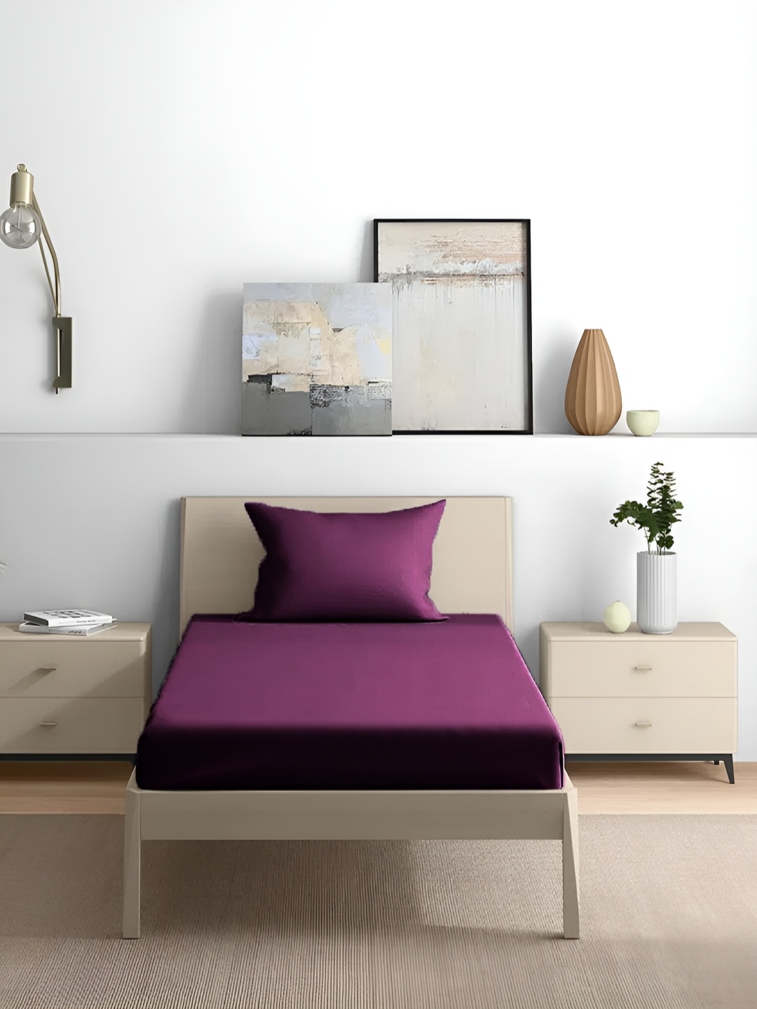 

House of Owlet Burgundy Solid Pure Cotton 210 TC Single Bedsheet with 1 Pillow Cover