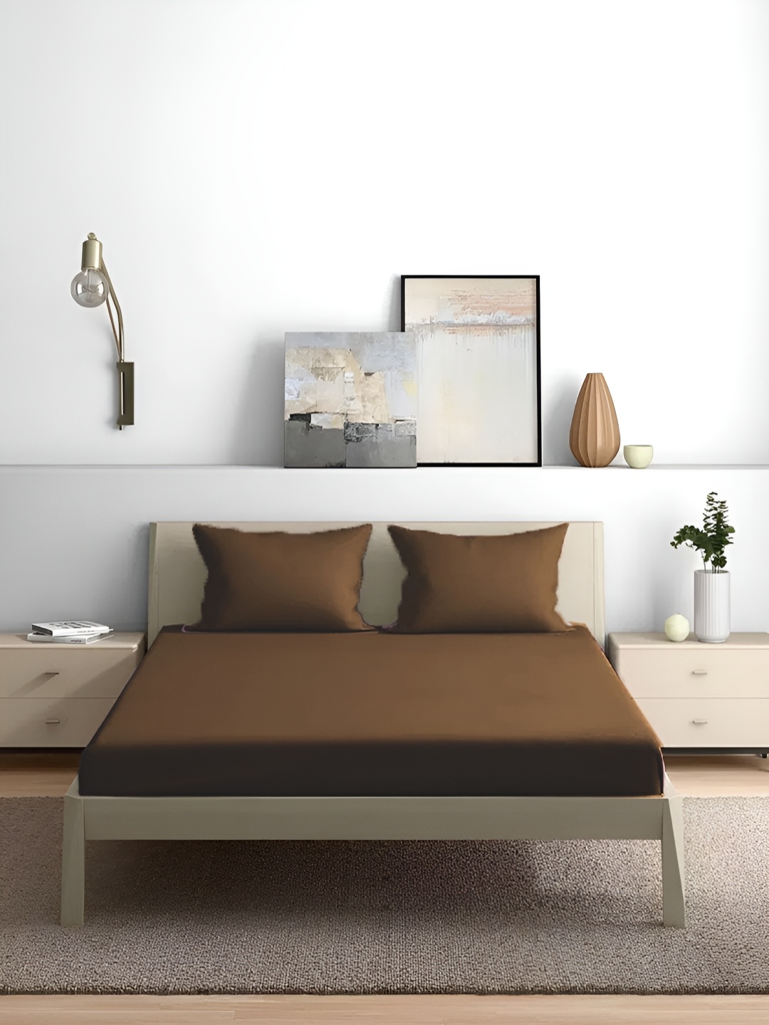 

House of Owlet Coffee Brown Solid Pure Cotton 210 TC King Bedsheet with 2 Pillow Covers