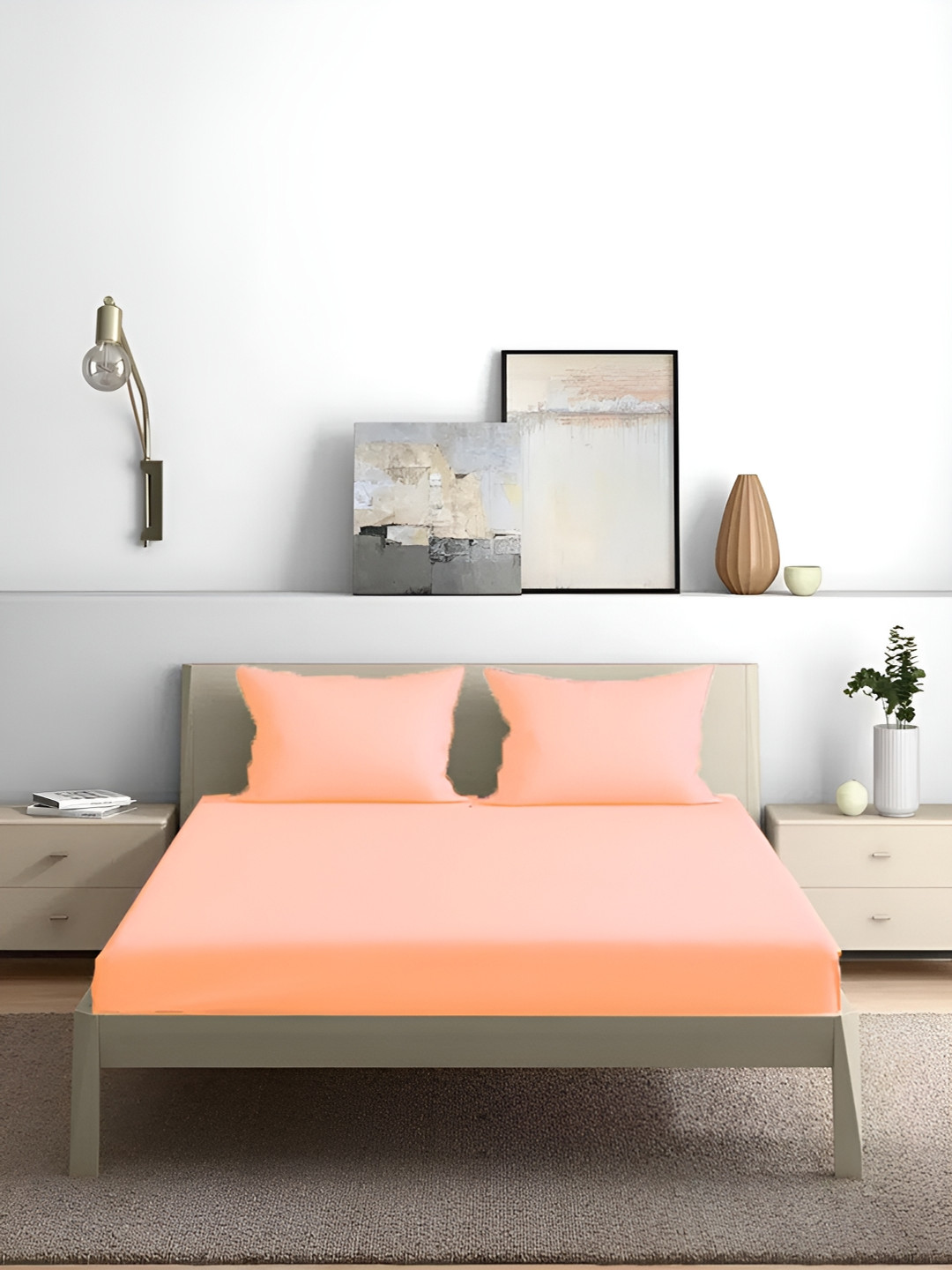 

House of Owlet Peach Solid Pure Cotton 210 TC King Bedsheet with 2 Pillow Covers