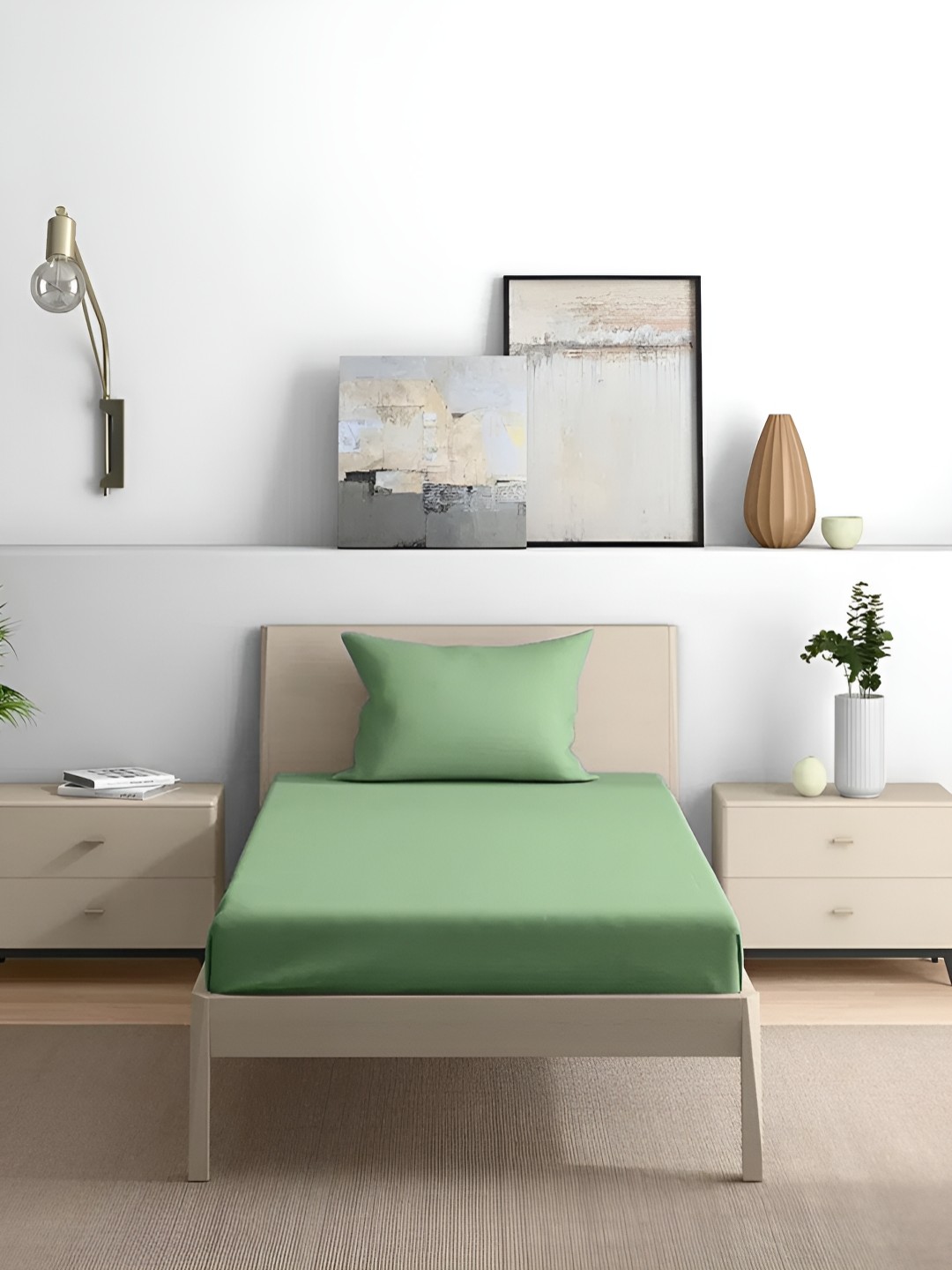 

House of Owlet Green Solis Pure Cotton 210 TC Single Bedsheet with 1 Pillow Cover