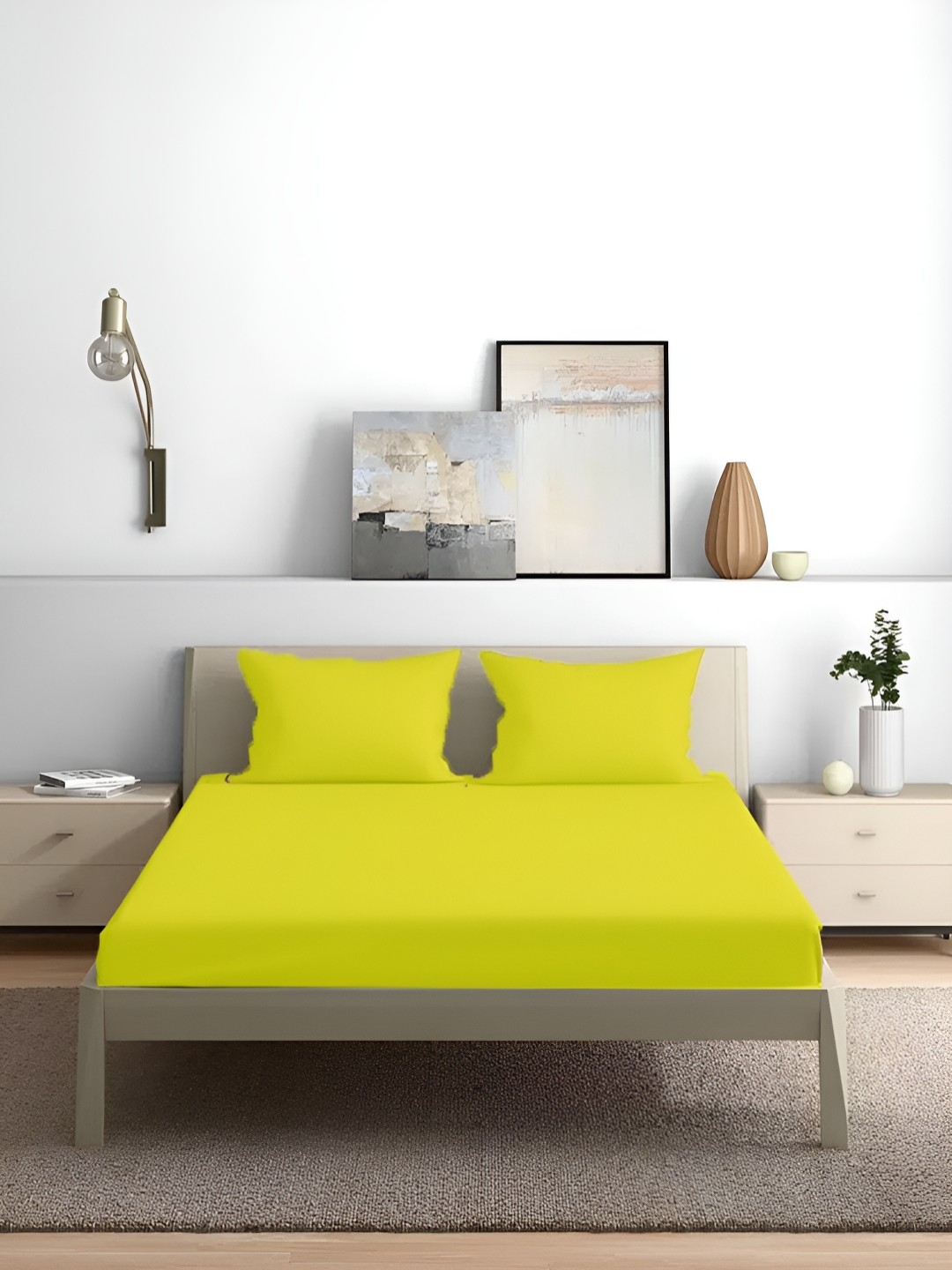 

House of Owlet Yellow Cotton 210 TC King Bedsheet With 2 Pillow Covers