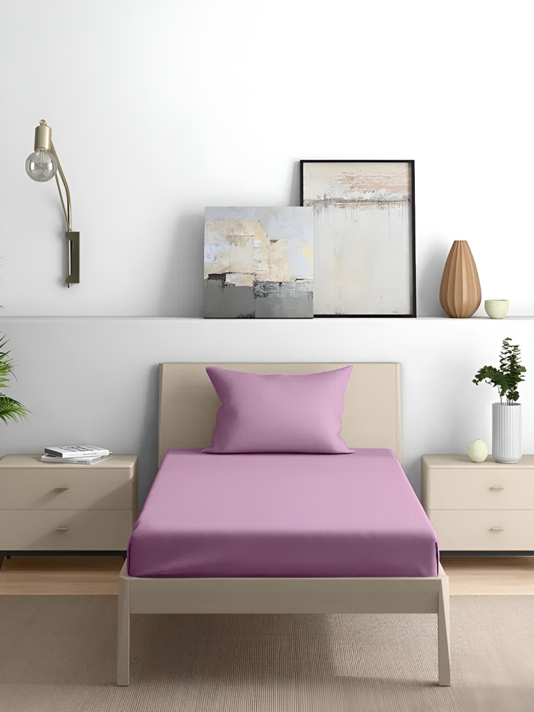 

House of Owlet Lavender Cotton 210 TC Single Bedsheet With 1 Pillow Cover