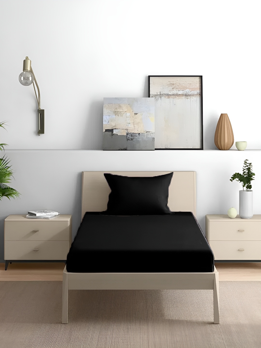 

House of Owlet Black Solid Pure Cotton 210 TC Single Bedsheet with 1 Pillow Cover