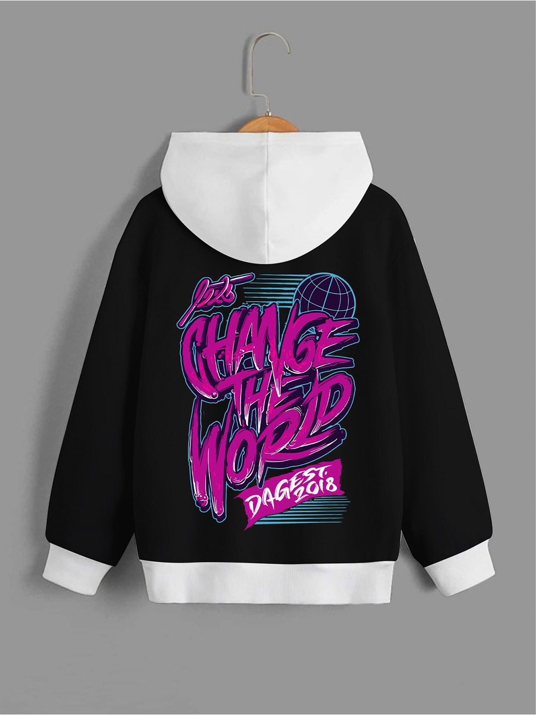 

BAESD Boys Printed Relaxed Fit Fleece Hooded Pullover, Black