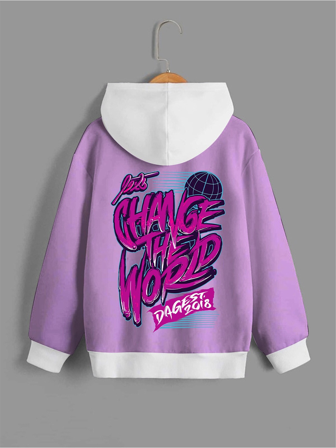 

BAESD Boys Typography Printed Relaxed Fit Long Sleeves Hooded Fleece Pullover, Lavender