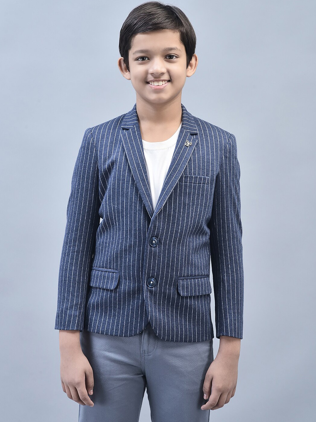 

Crimsoune Club Boys Striped Single Breasted Blazers, Navy blue