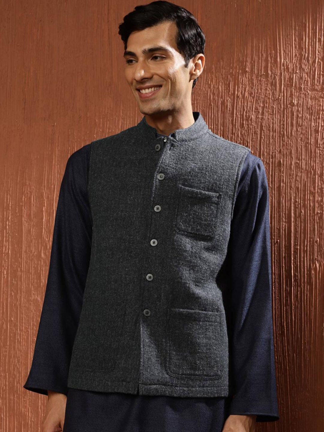 

Fabindia Woollen Nehru Jacket, Blue