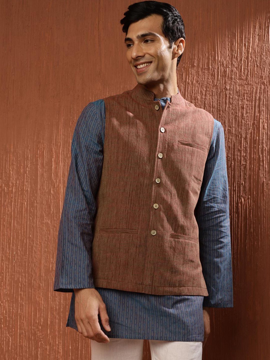 

Fabindia Pure Cotton Nehru Jacket, Red