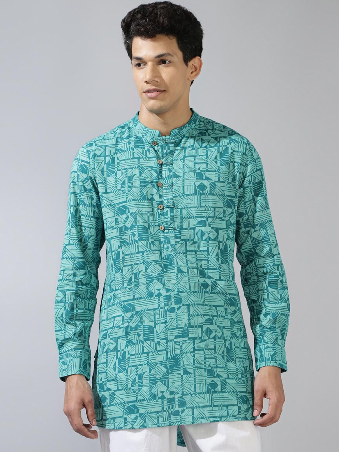

Fabindia FabBasic Geometric Printed Straight Kurta, Teal