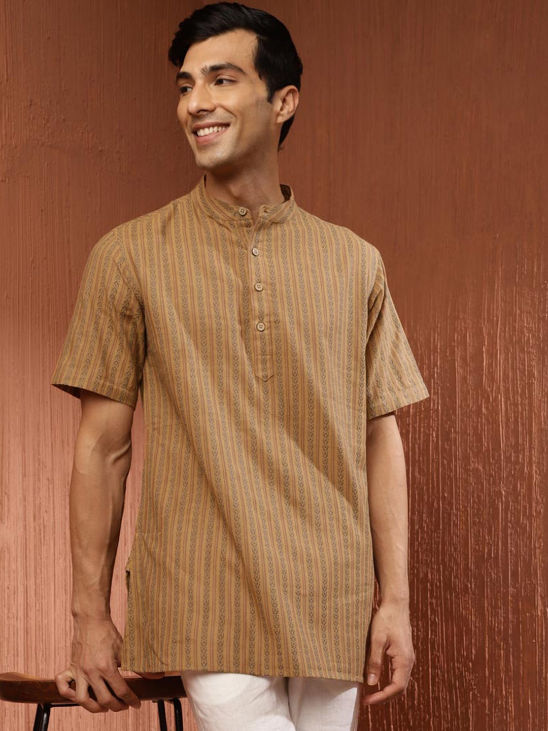 

Fabindia Ethnic Motif Printed Straight Kurta, Brown