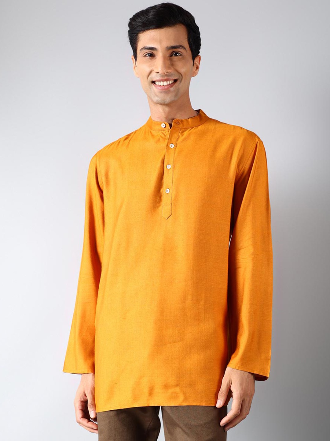 

Fabindia Band Collar Straight Kurta, Mustard