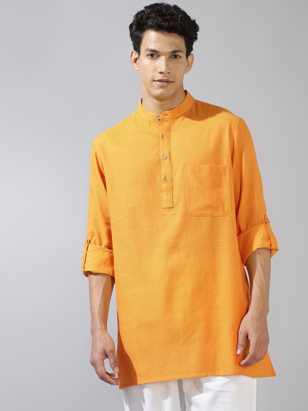 

Fabindia Dobby Straight Cotton Kurta, Yellow