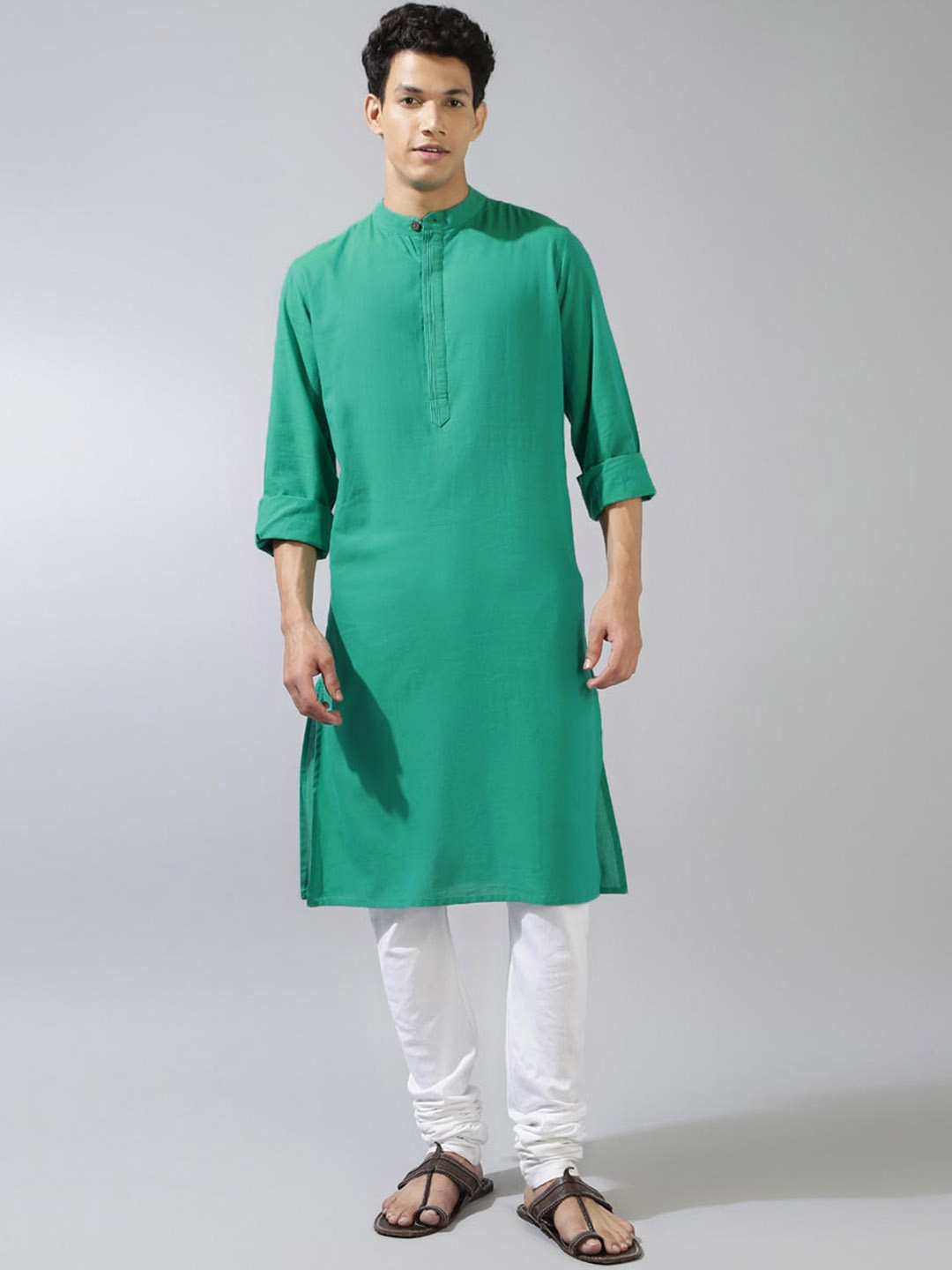 

Fabindia Mandarin Collar Cotton Kurta, Green