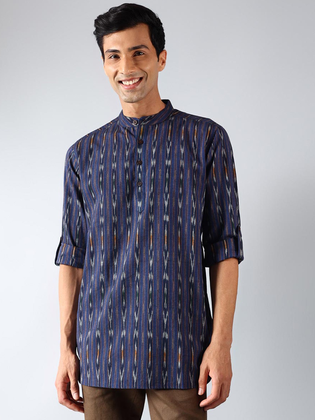 

Fabindia Ethnic Motifs Woven Designed Straight Cotton Kurta, Navy blue