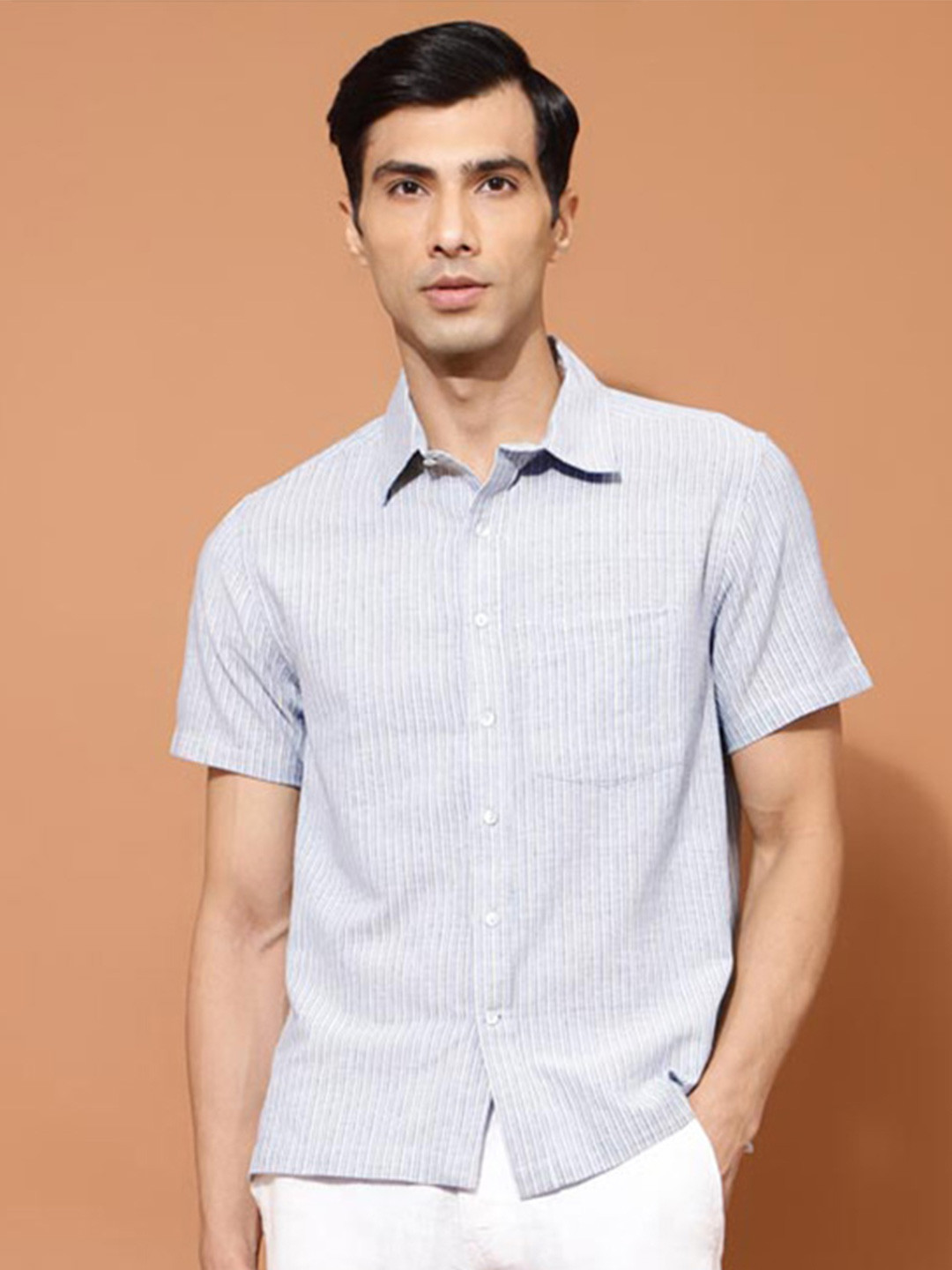 

Fabindia Vertical Striped Cotton Shirt, Blue