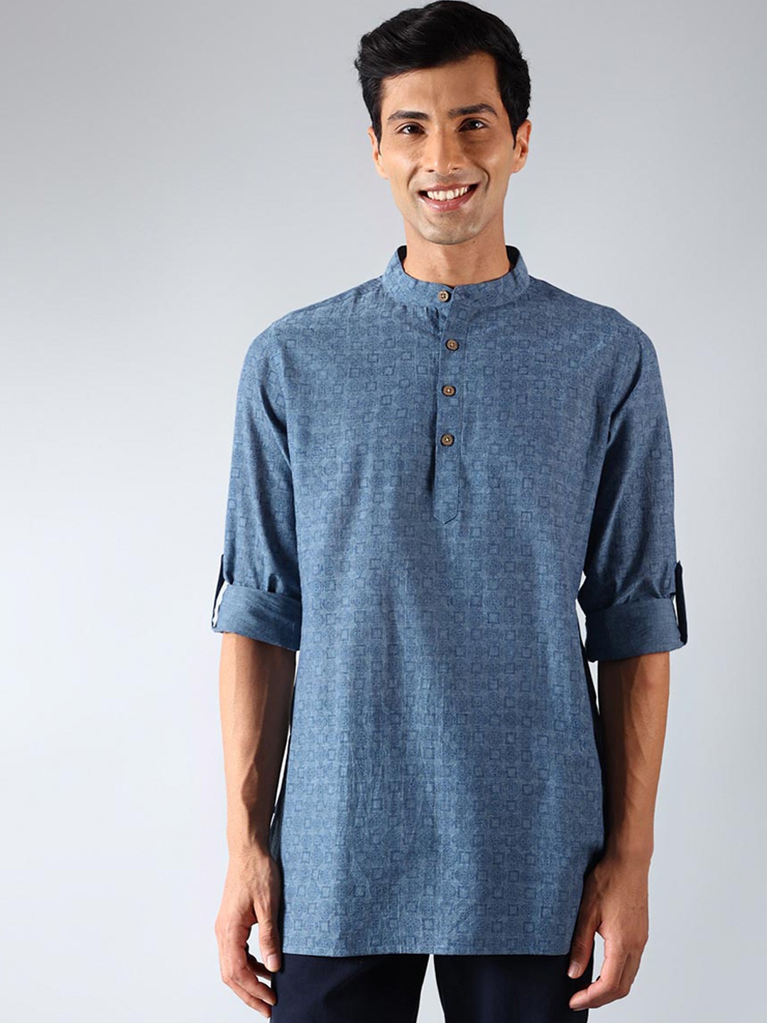 

Fabindia Geometric Printed Pure Cotton Straight Kurta, Blue