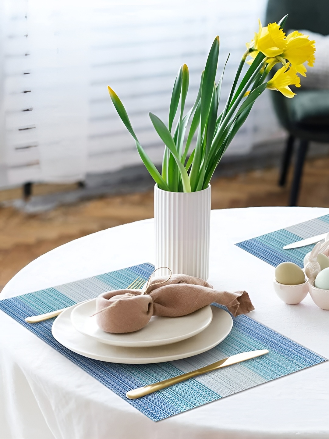 

YELONA Blue & Beige 6 Pieces Striped Rectangular Table Placemats