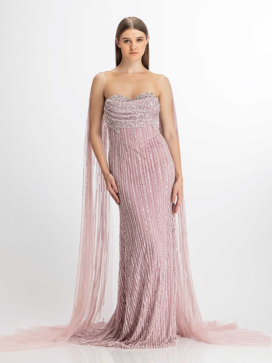 

BHAWNA RAO Embellished Strapless Net Maxi Dress, Pink