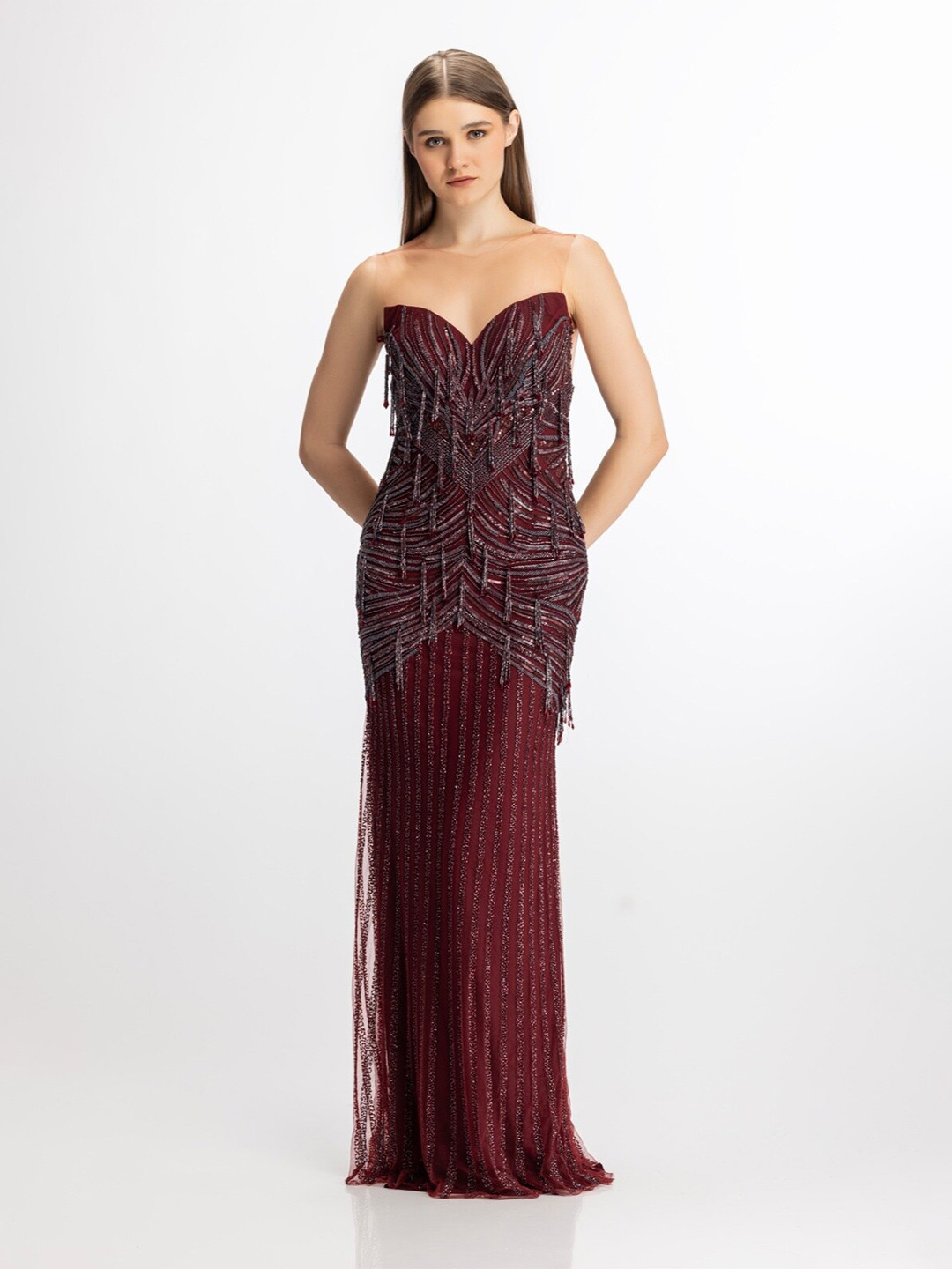 

BHAWNA RAO Embellished Strapless Maxi Dress, Maroon