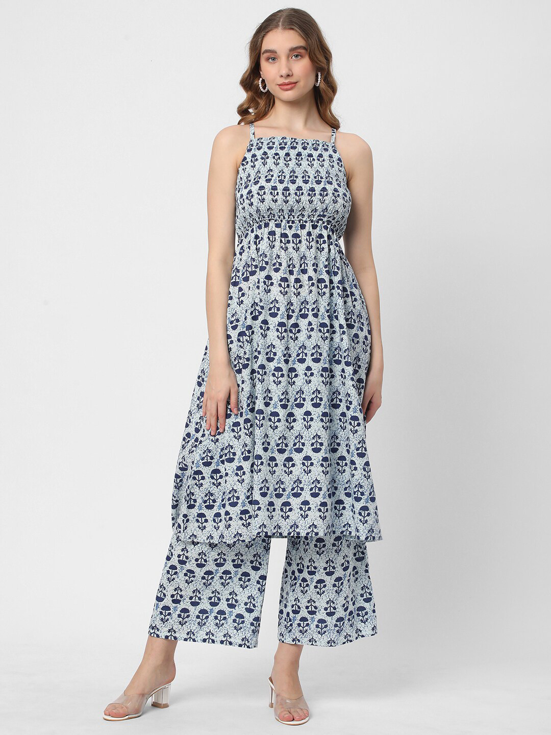 

R&B Floral Printed Pure Cotton Kurta Set, Blue