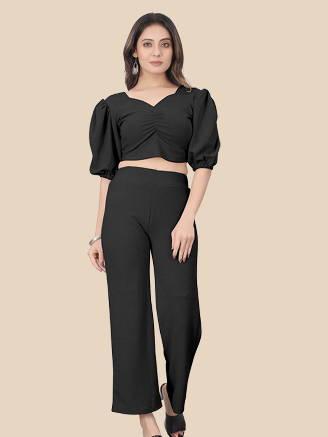 

N N ENTERPRISE Crop Top With Trousers Co-Ords, Black