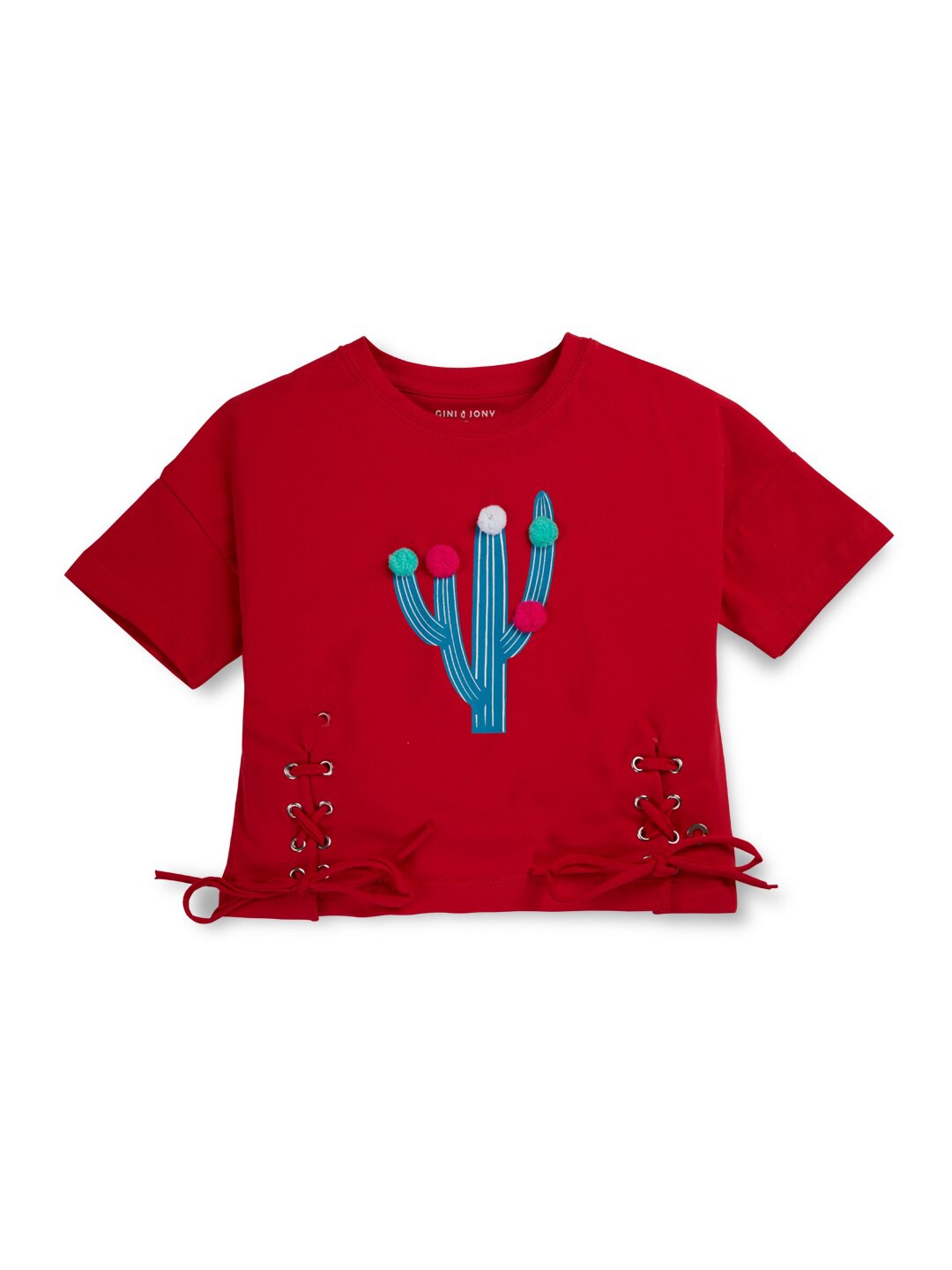 

Gini and Jony Girls Graphic Printed Cotton T-shirt, Red