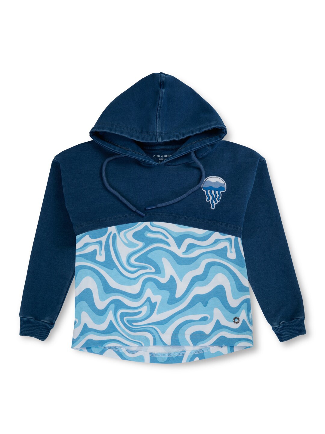 

Gini and Jony Girls Abstract Printed Hooded Cotton T-shirt, Navy blue