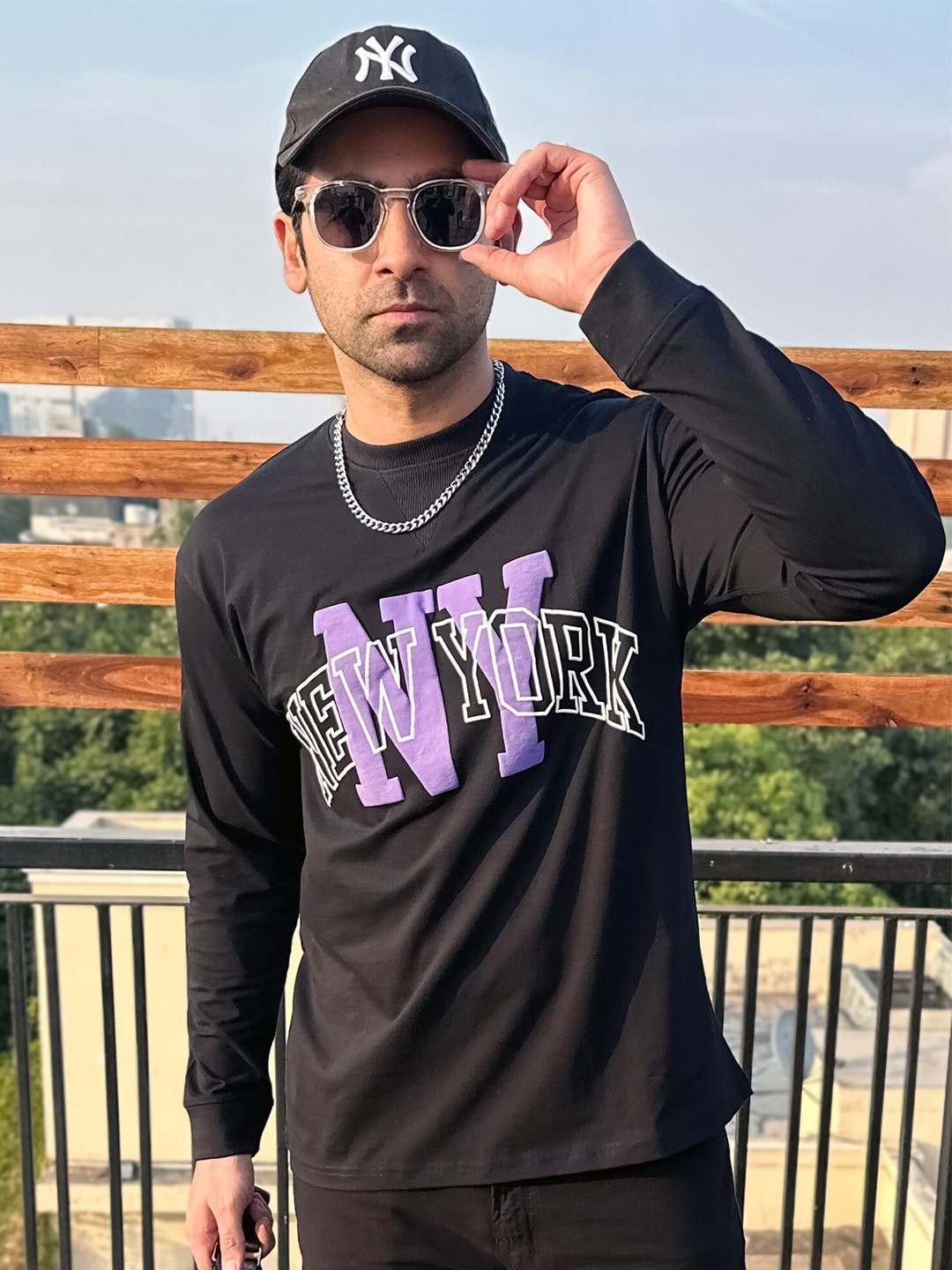 

Maniac Typography Printed Oversized Cotton T-shirt, Black