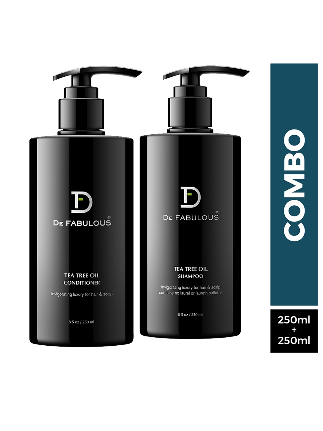 

De Fabulous Set Of 2 Tea Tree Oil Shampoo & Conditioner - 250ml Each, Black