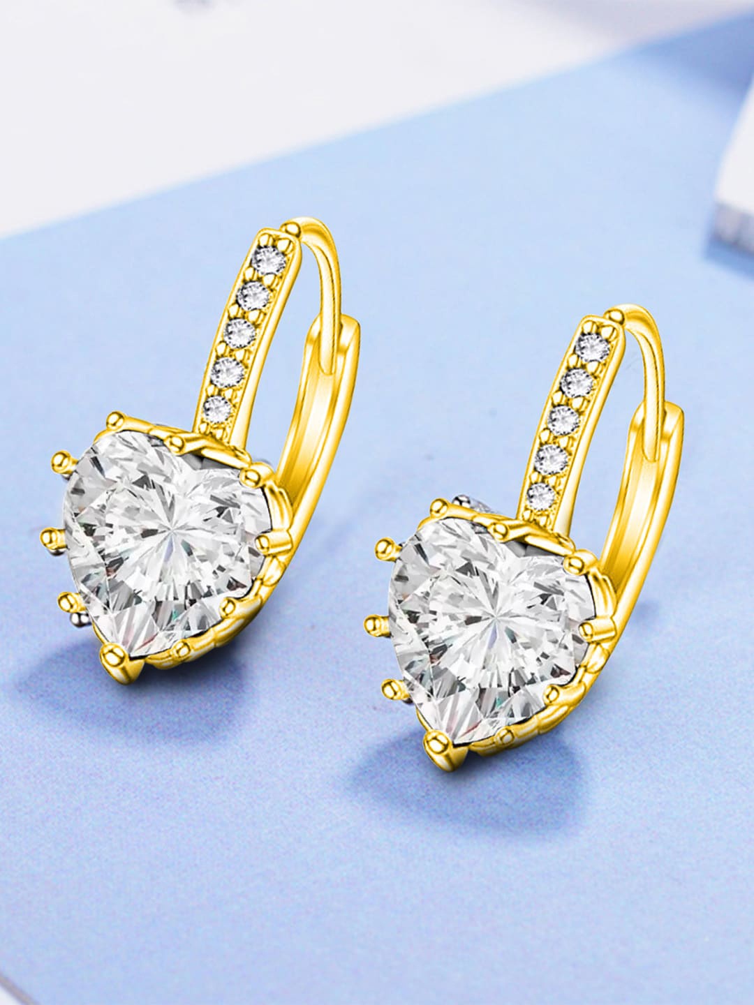 

Peora Gold-Plated Contemporary Cubic Zirconia Studded Hoop Earrings