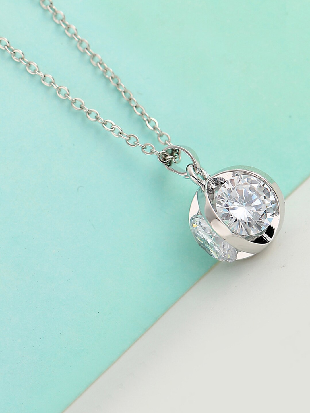 

Peora Silver-Plated Cubic Zirconia Studded Pendant With Chain